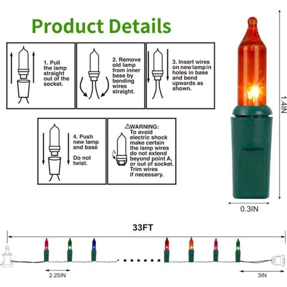 3 Sets Christmas Lights, 150 Count 33 FT Each Mini String Lights, Green Wire - Picture 4 of 7